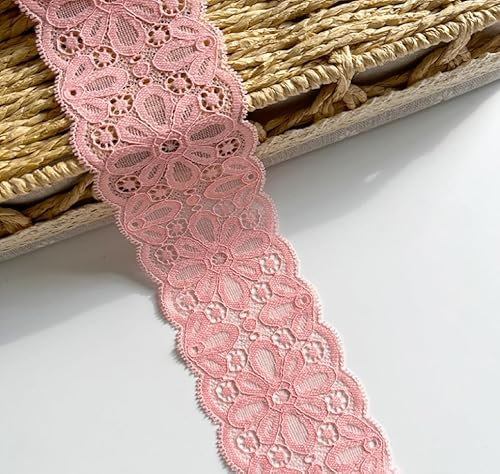 WANYI 5 Yards Elastizität Spitzenband 6CM Breit Spitzenbordüre Spitze Borten und Bänder zum Nähen Vintage Stoff Bordüre Dekoband Zierband für Unterwäsche Vorhänge Geschenkband(Dunkelrosa)