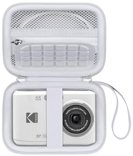 Canboc Carrying Case for Kodak PIXPRO FZ55/ FZ45 16MP Digital Camera, FZ45 Video Vlogging Camera Bag, Mesh Pocket fit Cable, SD Card, White (Case Only)