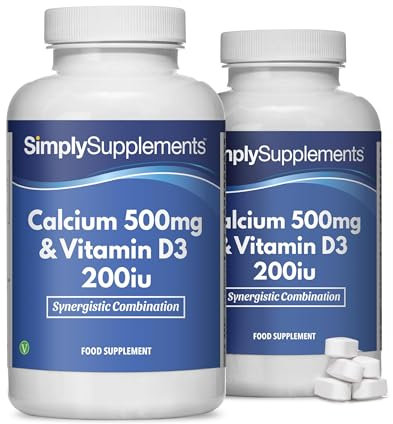 Calcio 500 mg e vitamina D3 200 UI | Ossa e denti sani | Contribuisce alla normale funzione muscolare | Adatto per vegetariani e vegani | 360 compresse = 6 mesi | Prodotto nel Regno Unito