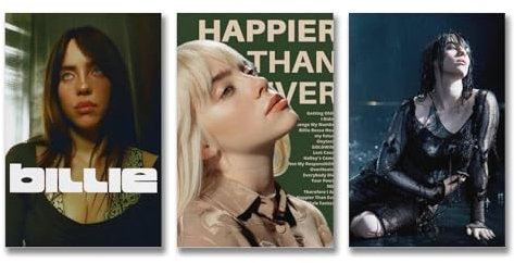 LonGPAN Billie Eilish Mode-Poster, Wandkunst, Leinwand, Raumdekor, ästhetischer Druck, Dekor-Poster, 20 x 30 cm, 3 Stück im Unrahmen-Stil, 3 Stück