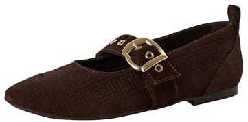 Tamaris Damen Ballerina mit Strap Leder flach, braun, 39 EU