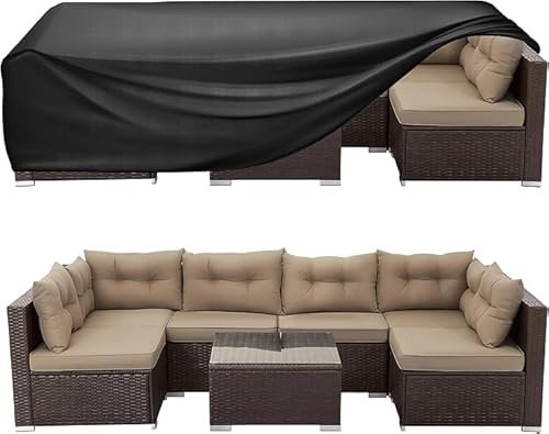 ZRUIORL Garden Furniture Covers Waterproof, 420D Oxford Fabric Windproof Anti-UV Patio Table Cover, Outdoor Table and Chairs Cover, Outside Rattan Sofa Covers 242×82×65cm