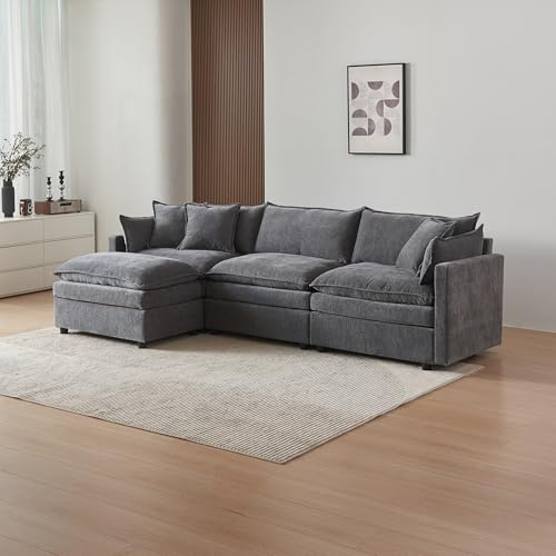 Generisch Ecksofa Modulares Sofa für 5 Personen, weiches und hautfreundliches Stoffdesign, Komfort an erster Stelle, platzsparend, beliebig aufbaubar (Hochwertiges Grau)