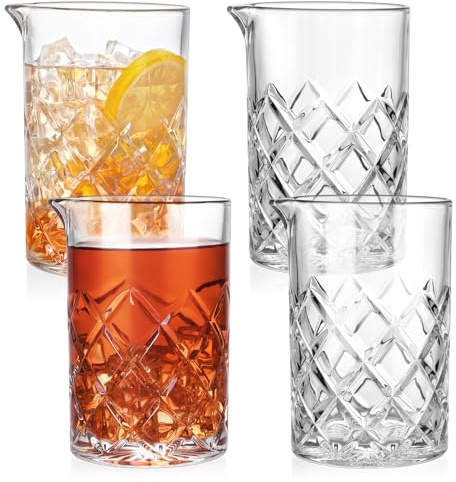 GOSDENG 4 Pcs Cocktail Mixing Glass 24 oz Cocktail Stirring Glasses Crystal Glasses Mixing Pitcher for Bar Party Bartender Whiskey Drinking Shaker Accessory