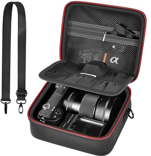 casmilee Kameratasche für Sony Alpha ZV-E10 Alpha a6400/ a6700/ a6100/ a6000/ a6600/ a6500 spiegellose Digitalkamera, Harte Reisetasche mit Schultergurt für Objektiv & Zubehör