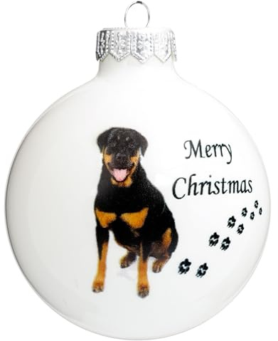 SIKORA Hund Weihnachtskugel aus Glas mit detailreichem Print Motiv besonderer Christbaumschmuck Ornament Figur Hunde Motive, Bedruckte Kugeln:Rottweiler Kugel (K065)