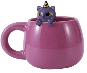 I-TOTAL® - Tazza in Ceramica con animaletto in ceramica sul bordo, tazza per tè o caffè 450 ml (MYSTICAT)