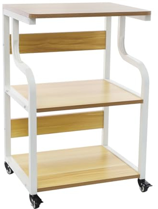 OUBUBY Mesa de impresión de 3 niveles con ruedas, 50 x 40 x 74,5 cm, soporte portátil para impresora grande, carro de impresión con ruedas para hogar, oficina, rústico, prensa caliente (blanco + luz