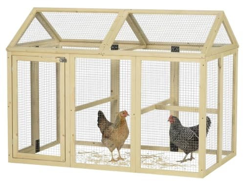 PawHut Outdoor-Hühnerstall aus Holz, Holzkäfig mit Mehreren Türen und Metallgitter, 140x88,5x106 cm, holzfarben