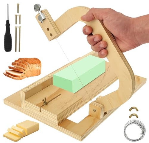 Soap Cutter, Wooden Soap Cutter Slicer with Adjustable Cutting Wire and Scale,Professional Soaps Cutting Tool for Cheese Butter Cake Bread DIY Making