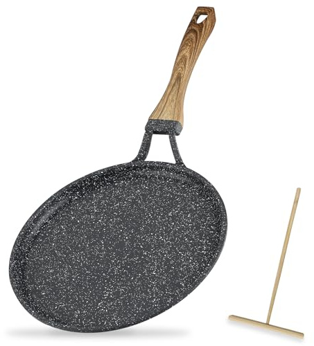 MSMK Crepe Pfanne 24cm Antihaftpfanne Omlettpfanne Pfannkuchen Flache Pfanne mit Schweizer Granit Antihaftversiegelung, Bakelitegriff, Induktions Kompatibel, PFOA Frei