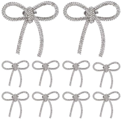 WANDIC Lot de 10 broches en forme de nœud en strass - Élégantes broches en forme de nœud en cristal - Pour femme - Accessoires de costume