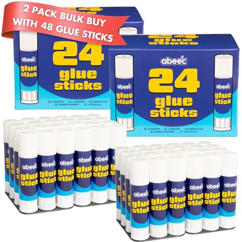 abeec Glue Sticks Bulk Pack 48 x 10g – 2 Pack School Glue Sticks for Classroom Supplies and Office | Non-Toxic Washable Paper Glue | Nursery and Craft Essentials | Value Multipack