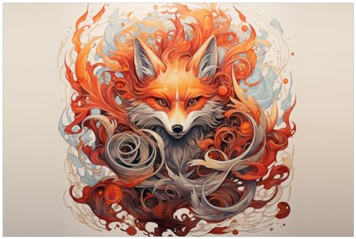 Wallario Küchenrückwand selbstklebend 90 x 60 cm, Motiv: Flammenfuchs | Spritzschutz abwischbar & pflegeleicht