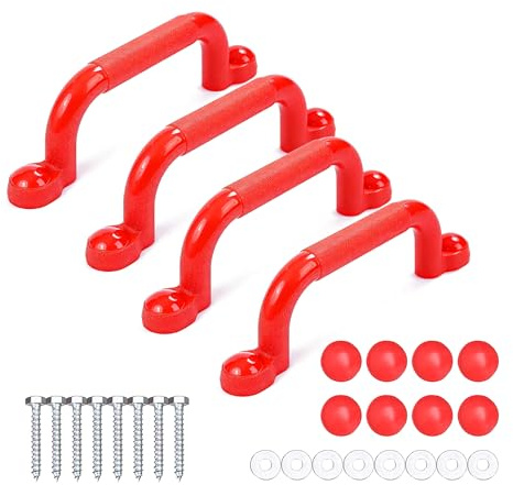 Relaxdays Klettergerüst Griffe, 4er Pack, je Haltegriff bis 100 kg, Spielturm & Hochbett, Zubehör, Kunststoff, rot