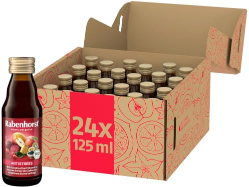 RABENHORST Antistress Mini (24 x 125 ml) | Mehrfrucht-Rote-Bete-Saft in Bio-Qualität mit Matcha und Spirulina-Algen im praktischen Mini-Format
