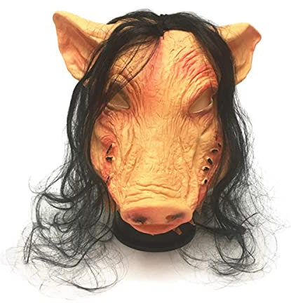 thematys Saw Jigsaw Maske Halloween – Gruselige Vollkopfmaske aus Latex, Horror-Merchandise, Perfekt für Kostümpartys, Filmfans und Sammler, Unisex (Schweine)