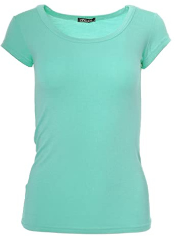 Easy Young Fashion - Damen Basic Rundhals T-Shirt - Kurzarm Unterziehshirt Skinny Fit 1001 - Aqua M