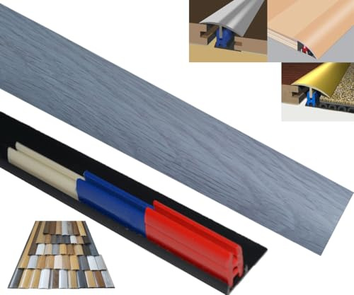 Laminate Door/Floor Threshold Strip 38mm x 90cm Multi-Purpose Multi-Height & Pivot Self Adhesive Cover Plate EasyClip (Grey Pine)