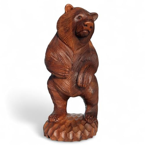 Wogeka - 30 cm stehender Bär - Handarbeit aus Holz geschnitzt als Geschenk-Idee zur Deko Grizzly-Bär 03