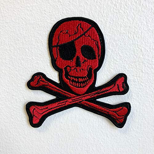 Pirate Skull with Eye Patch Red Iron Sew on Embroidered Patch