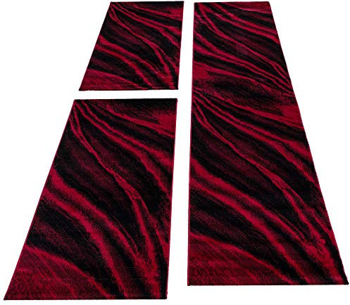 Bettvorleger Schlafzimmer Teppich Läufer Flur Küchenteppich Kurzflor 3 Teiliger Set Bettumrandung Teppich Modernes Design Soft Flauschig & Extra Weich Farbe: Rot