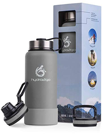 hydro2go ® Edelstahl Trinkflasche X-AlpsBottle - 1000ml / 1l | vakuumisolierte Thermosflasche + 3 Trinkverschlüsse | Auslaufsichere Isolierflasche | doppelwandige Outdoor Sportflasche | Thermoskanne