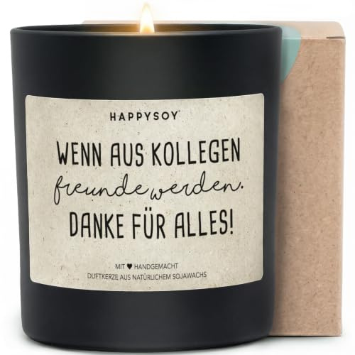 Wenn aus Kollegen Freunde werden - Duftkerze mit Spruch als Geschenk für Kollegen, Abschied & Dankeschön, Kollegin, Kerze im Glas, blumiger Duft
