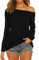 Lalala Schulterfrei Oberteil Damen Langarm Blusen Lässiges Longshirt Tops (Schwarz,S)