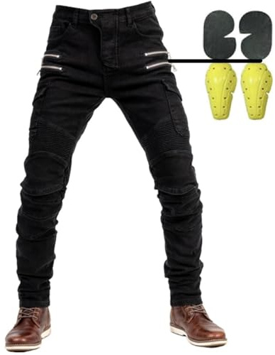 Hombres Motociclismo para Pantalones De Carreras De Motocross con Pantalones Anti Caída Jeans de Moto con Protector (FR/ES, Letras, M, Regular, Regular, Negro)
