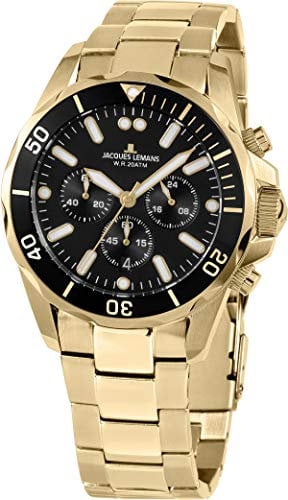 JACQUES LEMANS Herrenuhr Liverpool Edelstahlband massiv Edelstahl ip-Gold 1-2091J