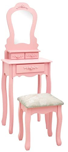 vidaXL Paulownia-Holz Schminktisch Set mit Hocker Spiegel Frisiertisch Kommode Kosmetiktisch Frisierkommode Schlafzimmer Rosa 50x59x136cm