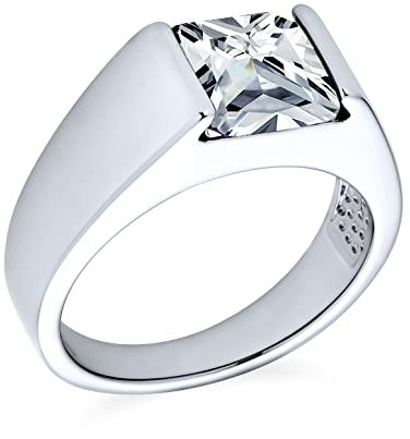 Bling Jewelry Traditioneller Unisex Personalisierter 3CT AAA CZ Quadratischer Prinzessschliff Solitär Herren Verlobungsring Kleiner Finger Ring Versilbert Für Männer Anpassbar