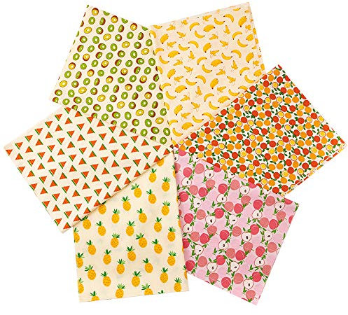 GORGECRAFT 6 Stück 50,8 x 40,6 cm bedruckte Früchte Baumwolle Fat Quarters Stoffpaket Quadrate Patchwork für DIY Nähen Scrapbooking Quilten Obst Muster (40 x 50 cm)