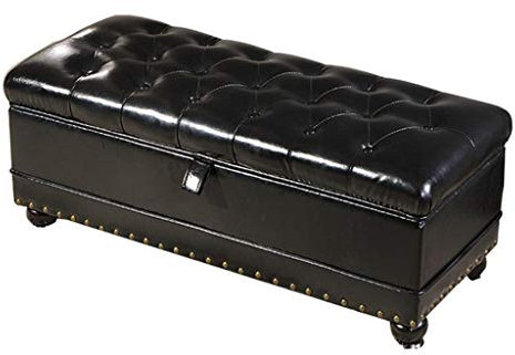 Storage Bench Chest Leather Footstool Window Seat Bench Bed End Stool for Living Room Bedroom Hallway Gray (Size : 80x45x45cm) (Color : Black)