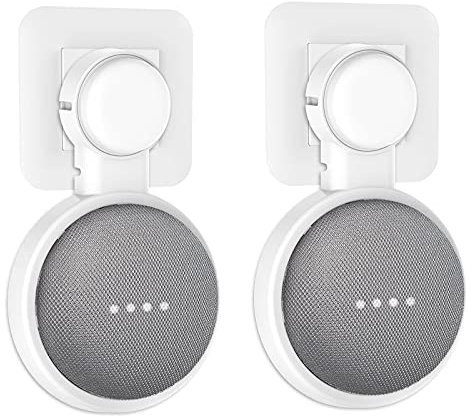 PlusAcc Support Mural pour Google Home Mini/Nest Mini(2nd Gen), Solution d'Espace-Économique pour Votre Smart Home Speaker, Intelligent avec Arrangement du Cordon pour Salon, Cuisine.(2-Pack, Blanc)