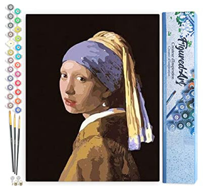 Figured'Art Peinture par Numéro Adulte Vermeer La Jeune Fille à la Perle - Activité Manuelle Kit de Loisir Créatif DIY Numéro d'Art Complet - 40x50cm sans châssis en bois