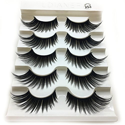 HAOHAG 5 Pairs Faux Cils Naturel 3D, Colle Cils Extension Naturelle Volume Doux Faux-cils Professionnel Maquillage Noir Yeux Broussailleux Pour Femme