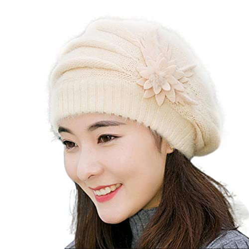 qudang Beanie Mütze Damen Winter Strickmütze Wintermütze Weich Hüte Mützen Caps Gestrickte Outdoor Warme Wool Mütze