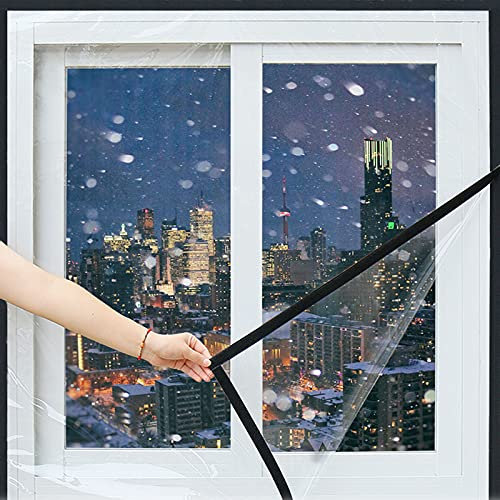 Winter Fenster Isolierfolie Panel-Isolierung Transparente Gardine Wasserabweisend Vorhange Staubdicht Winddicht Thermovorhang, Mit Klettverschluss-Ohne Bohren,Anpassbare (100x150cm/39.4x59in)