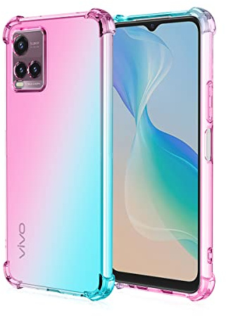 WEIOU TPU Sfumato Cover per VIVO Y21 / Y21s / Y33s Case, Custodia in Morbida Silicone TPU Anti-Graffio Antiurto Protettiva Shell Bumper (Rosa Verde)