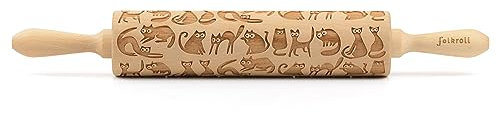 Folkroll Teigrolle Katzen, groß, 43 cm, Nudelholz, Prägerolle, Muster, Motiv, Rolle, Buchenholz, 330319