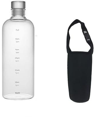 XKUN Botella Agua 500 / 750Ml Botella De Vidrio De Gran Capacidad con Tapa De Marcador De Tiempo para Bebidas De Agua Jugo De Leche Transparente Copa Simple Cumpleaños Regalo-750Ml Cup Set
