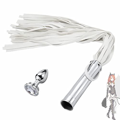 Frusta con nappa per frustino premium per sport equestri, set da 2 pezzi (bianco)