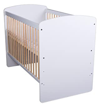KMbaby Babybett K2 Naturholz Weiß 120 x 60 cm mit Lattenrost - Baby Kinderbett Gitterbett 3 Stufen Höhenverstellbar - Lackiertes Kiefernholz & MDF