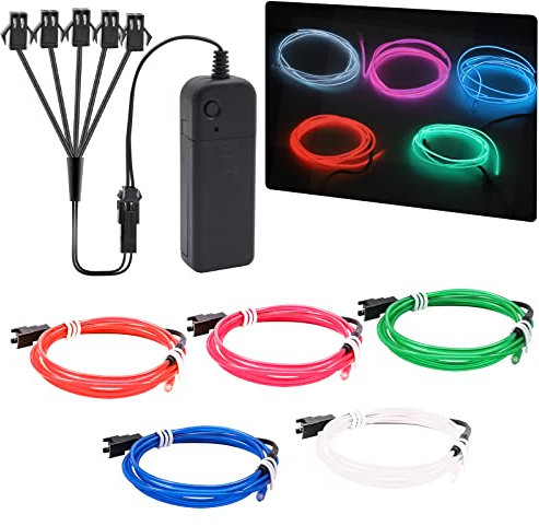 NWpangu EL-Draht-Neonlichter, 5-in-1 (je 10 m) Elektrolumineszenz-EL-Draht-Set für Urlaub, Party, DIY-Dekoration, Warnschild, 3 Betriebsmodi (bunt)