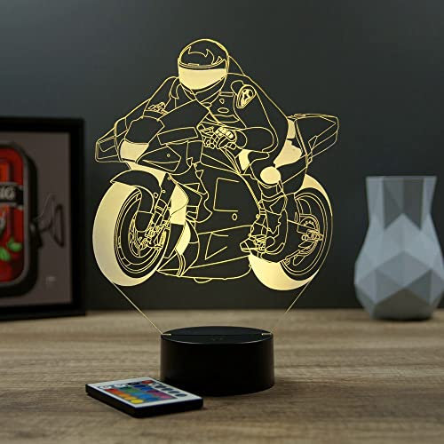 Lampe Fan Moto Gp 16 Couleurs PERSONNALISÉE, Avec Un Nom Ou Un Message, 3D LED Illusion Lampe Disponible en Plusieurs Modèles, Lampe de Chevet à Lumière d’ambiance Parfaite Pour Tout le Monde