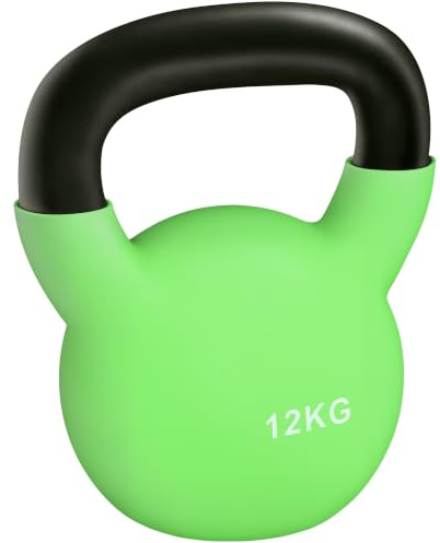 HOMCOM Kettlebell 12 kg Kettlebell aus Gusseisen mit Neopren-Beschichtung und breitem Griff Kugelhanteln für Krafttraining zu Hause Gym 20x13x23 cm Grün