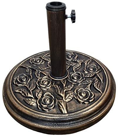 Samuel ALEXANDER 9kg 45cm Diameter Bronze Cast Iron Parasol Bases Heavy Duty Floral Rose Design Outdoor Garden Furniture Umbrella Canopy Outdoor Awning Gazebo Weights