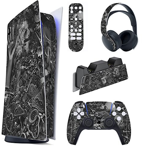 PlayVital Skin Decal Stickers Kompatibel mit ps5 Konsole Digital Edition, Aufkleber Schutzfolie Vinyl-Skin Stickers für ps5 Konsole,Controller,Ladestation,Headset,Medienfernbedienung-Cyborg Wreck